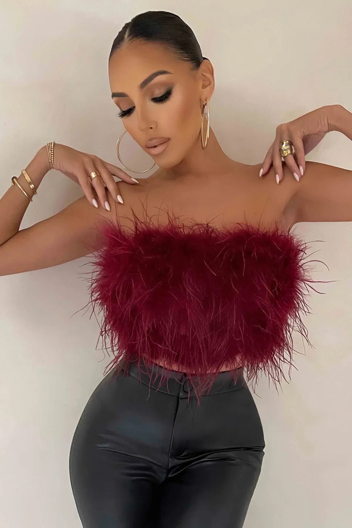 Katrine Feather Top | Stijlvolle veren crop top is een toptrend dit jaar-Boutique Moda
