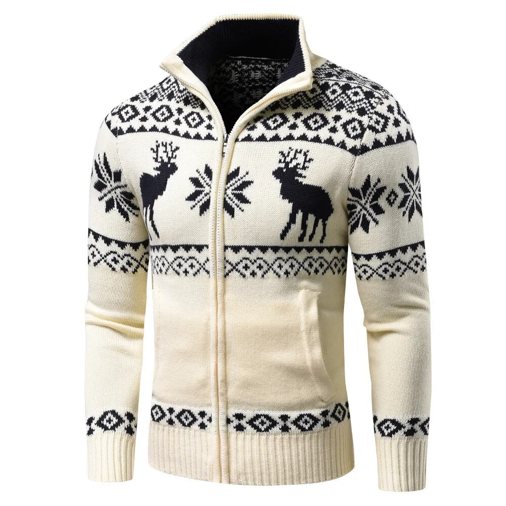 Kerst Vest | Zip-Up | Staande Kraag | Gebreid Vest | Heren Kerst Shirts-Boutique Moda