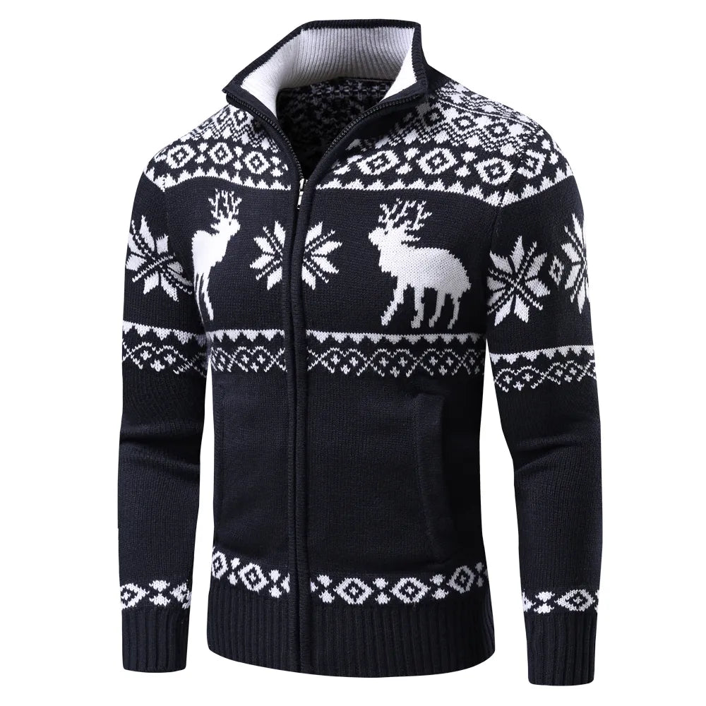 Kerst Vest | Zip-Up | Staande Kraag | Gebreid Vest | Heren Kerst Shirts-Boutique Moda