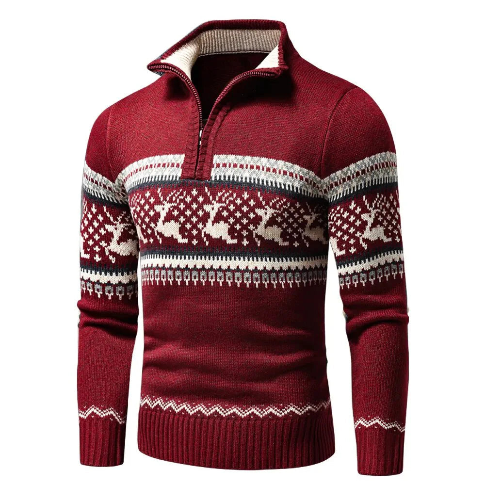 Kerst Vest | Zip-Up | Staande Kraag | Gebreid Vest | Heren Kerst Shirts-Boutique Moda
