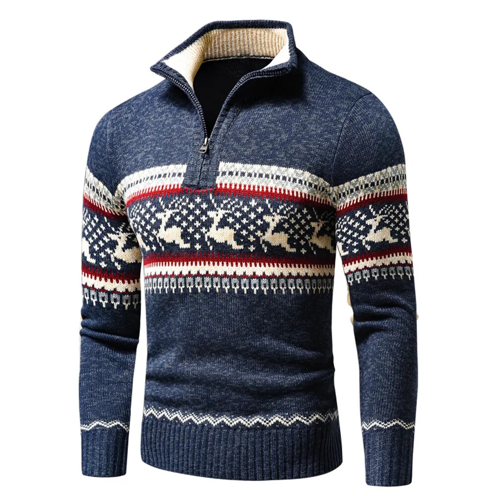 Kerst Vest | Zip-Up | Staande Kraag | Gebreid Vest | Heren Kerst Shirts-Boutique Moda