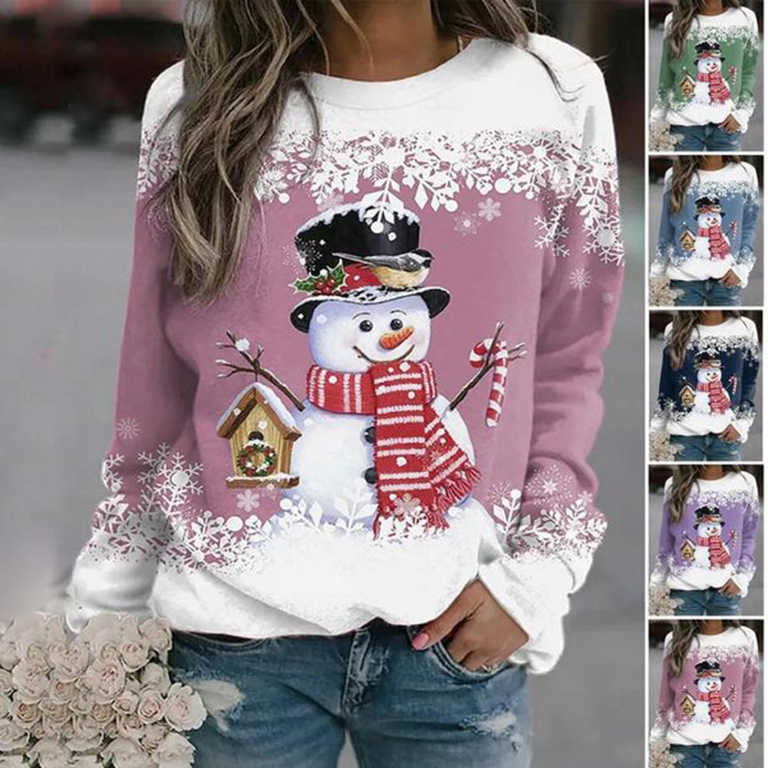 Kersttrui - Dames Sweatshirt met lange mouwen en losse kersttrui-Boutique Moda