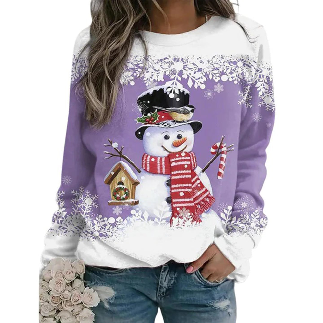 Kersttrui - Dames Sweatshirt met lange mouwen en losse kersttrui-Boutique Moda
