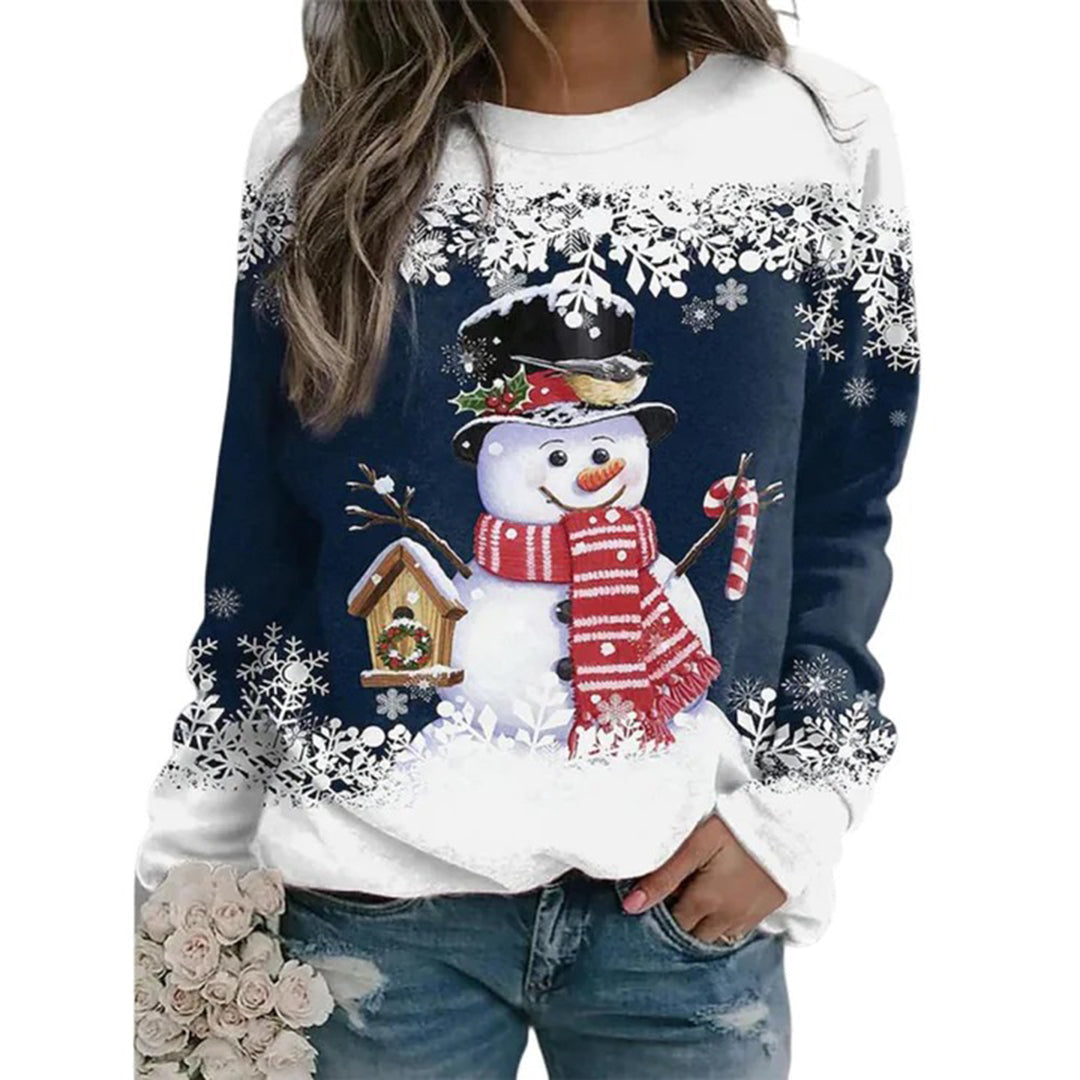 Kersttrui - Dames Sweatshirt met lange mouwen en losse kersttrui-Boutique Moda