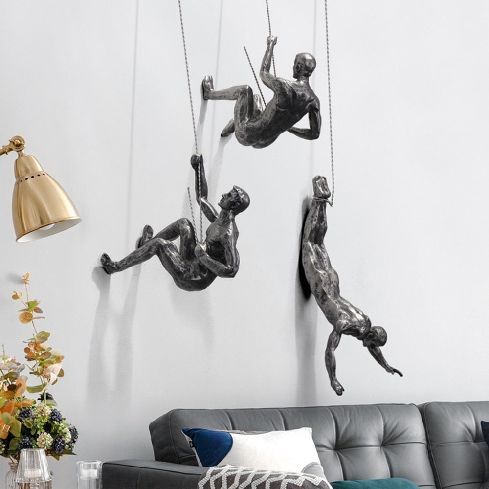 Klimmende Man Wandkunst | Hangend | Metaal | Wanddecoratie voor Woonkamer | Wanddecoratie-Boutique Moda