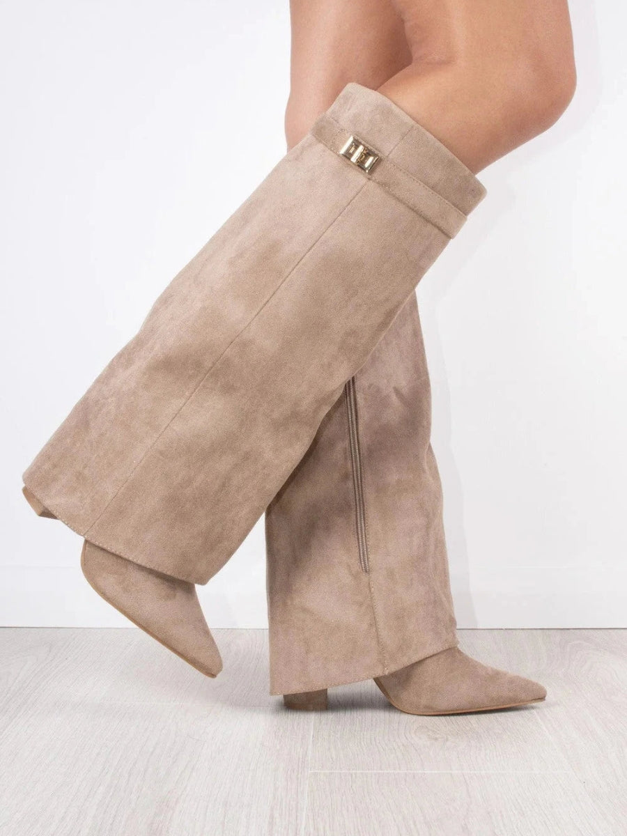 Kniehoge laarzen - Suède laarzen met spitse neus en hak voor dames-Boutique Moda