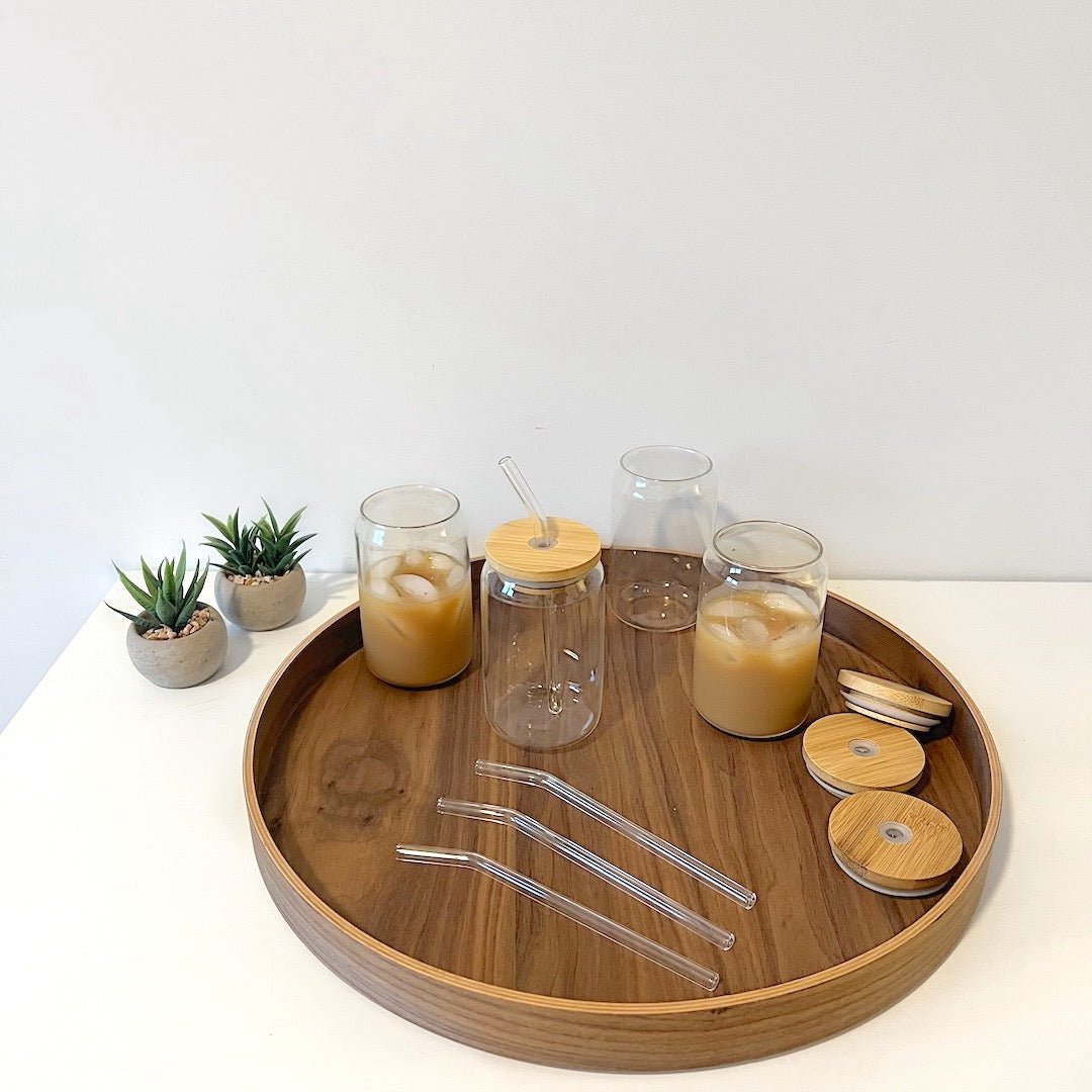 Koffieglazen Set | Bamboe Deksel Glazen Rietje | 4 Stuks-Boutique Moda