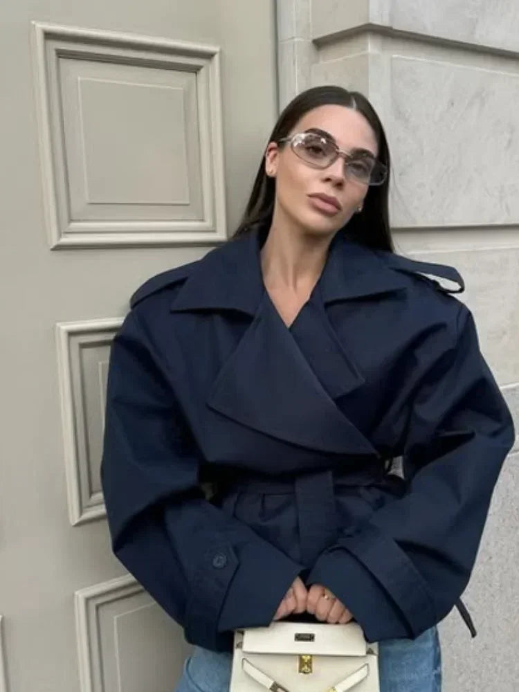 Korte Trenchcoat | Dubbelrijig | Riem | Oversized trenchcoat | Dames trenchcoat-Boutique Moda