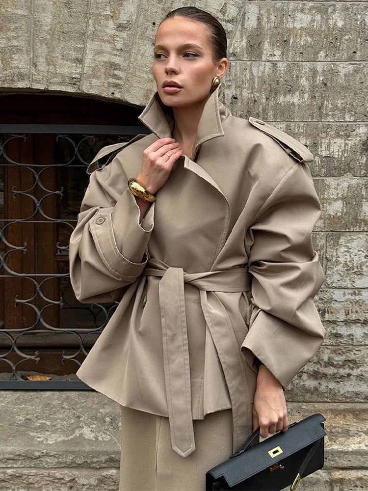 Korte Trenchcoat | Dubbelrijig | Riem | Oversized trenchcoat | Dames trenchcoat-Boutique Moda