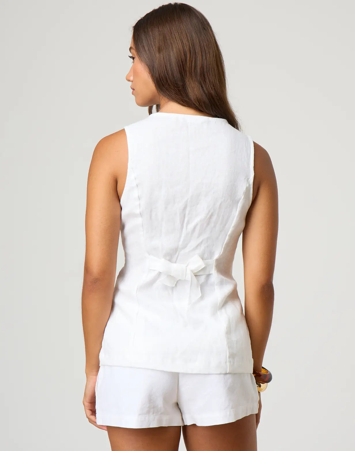 Korte broek en vest | Wit | Mini Korte Broek | Linnen Coord | Zomer Dameskleding-Boutique Moda