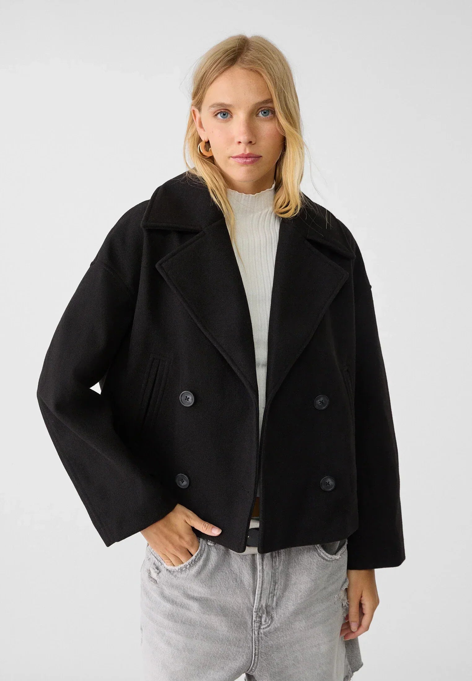 Korte trenchcoat - Dames loose fit korte trenchcoat met twee rijen knopen-Boutique Moda