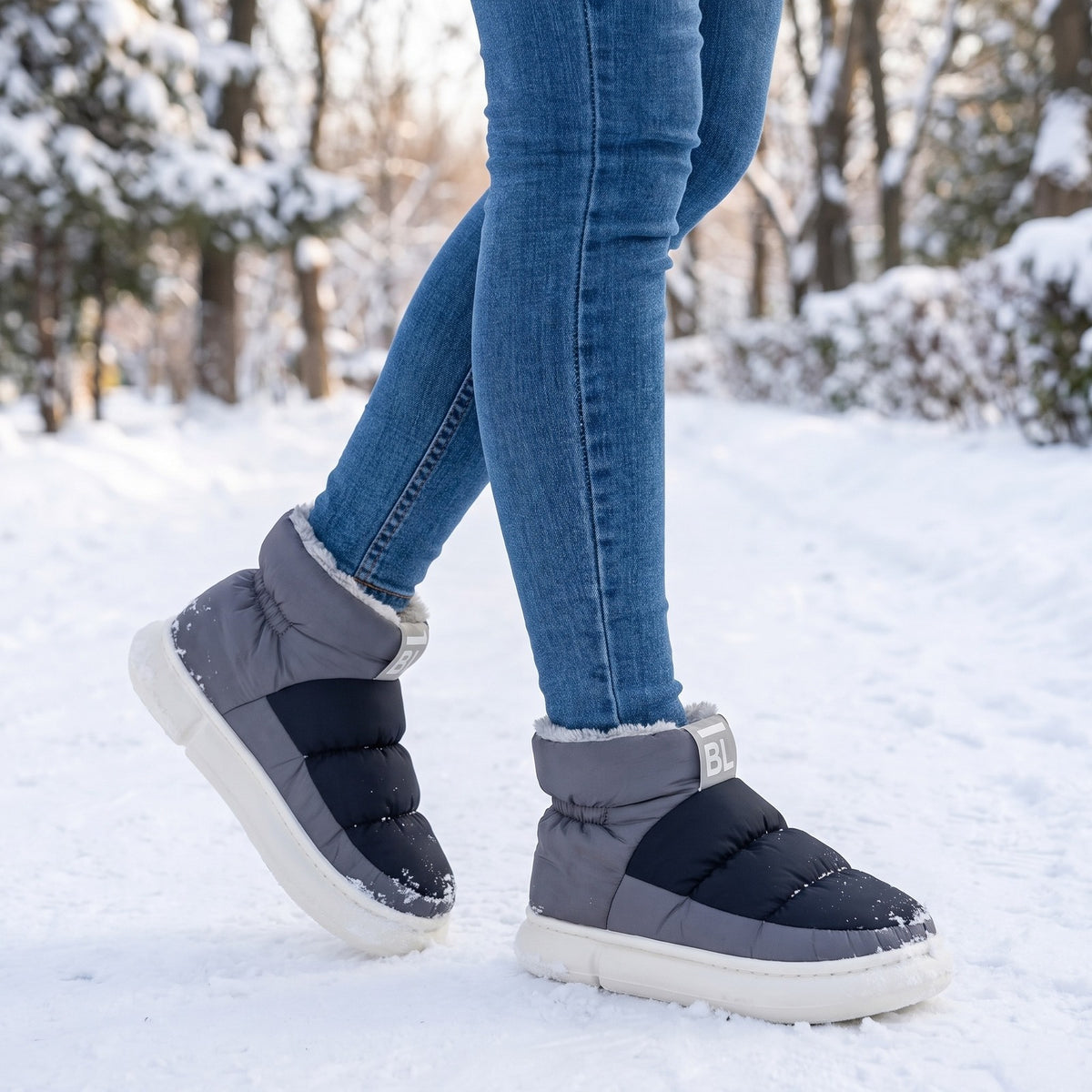 Pufferschoenen, gedragen