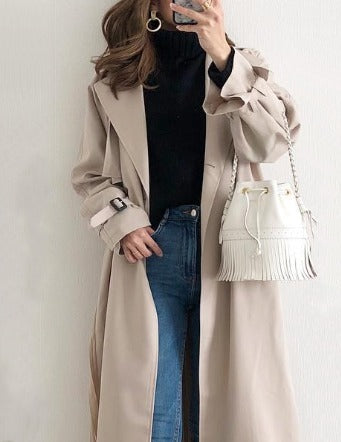 Lange Trenchcoat - Waterafstotende Beige Damesjas Met Enkele Borst-Boutique Moda