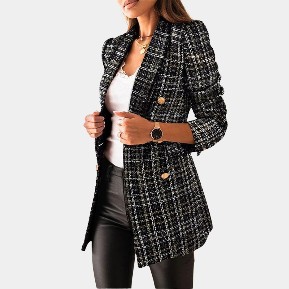 Lange blazer - Stijlvolle geruite blazerjas voor dames-Boutique Moda