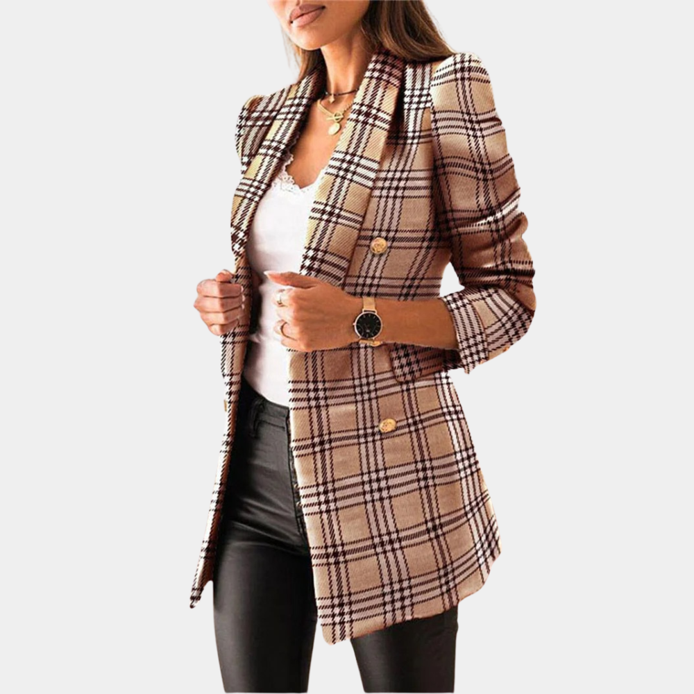 Lange blazer - Stijlvolle geruite blazerjas voor dames-Boutique Moda