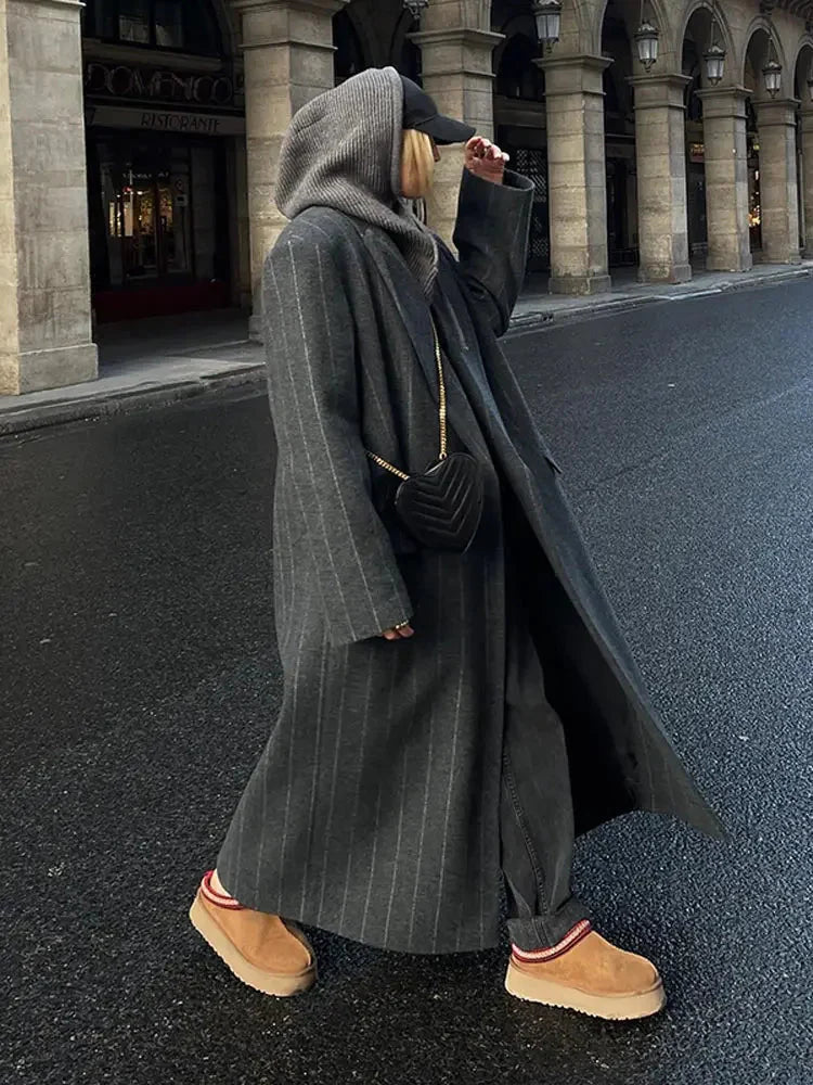 Lange jas - Gestreepte oversized blazerjas voor dames-Boutique Moda