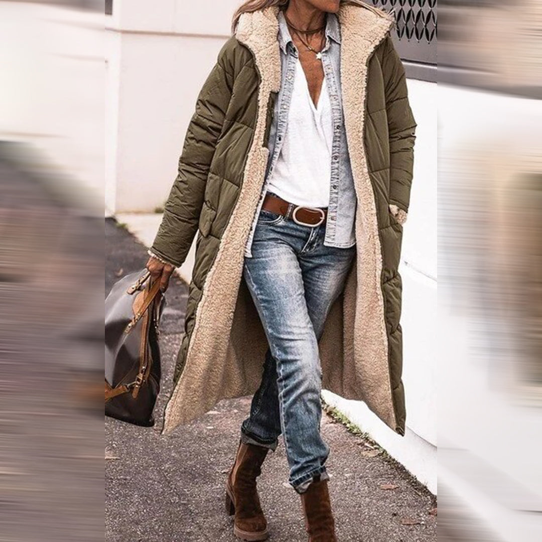 Lange winterjas - fleece gevoerd - capuchon - lange puffer coat - lange overjas dames-Boutique Moda