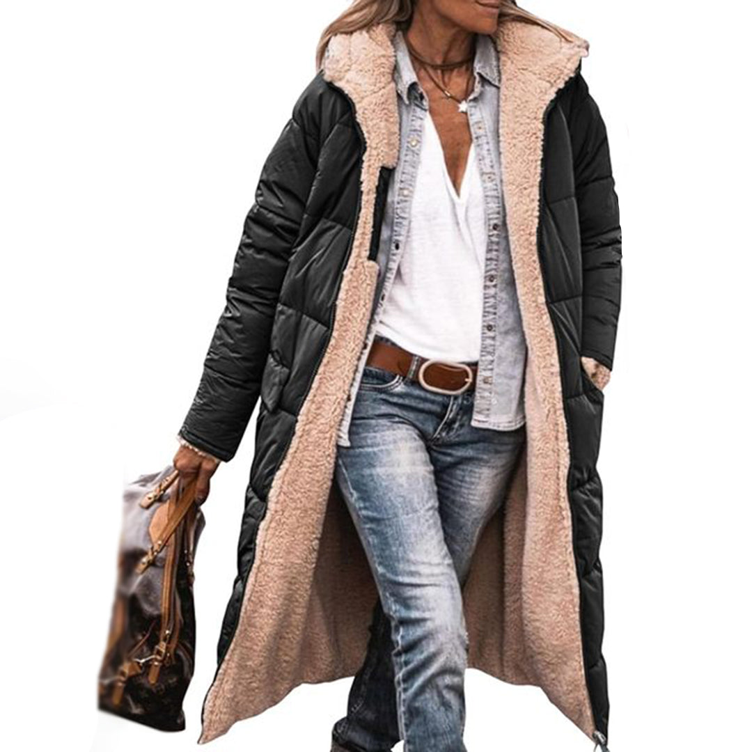 Lange winterjas - fleece gevoerd - capuchon - lange puffer coat - lange overjas dames-Boutique Moda
