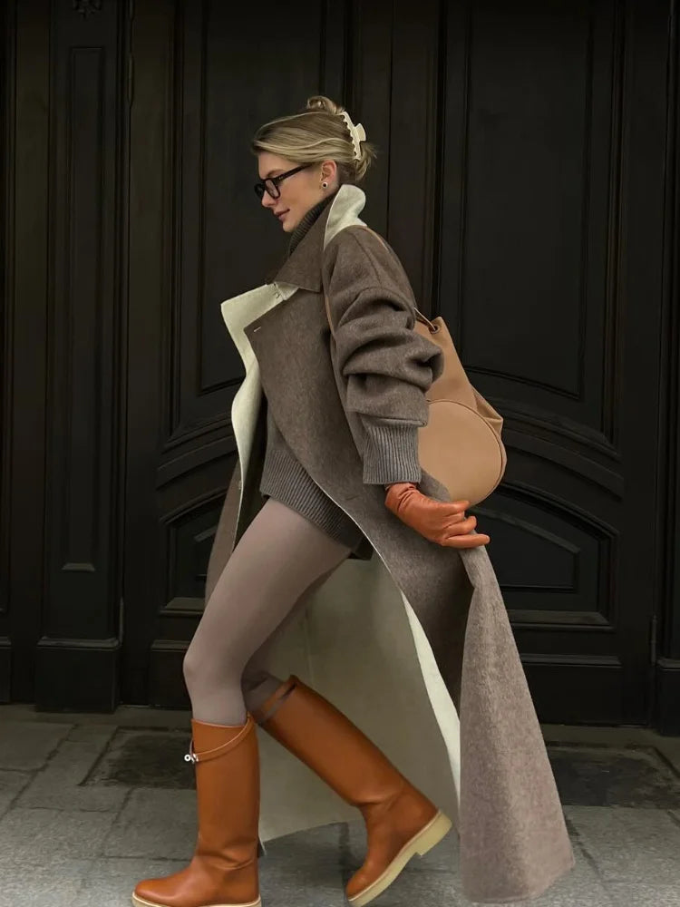 Lange wollen mantel - Bruin - Oversized - Trenchcoat Wol - Dames winterjassen & jacks-Boutique Moda