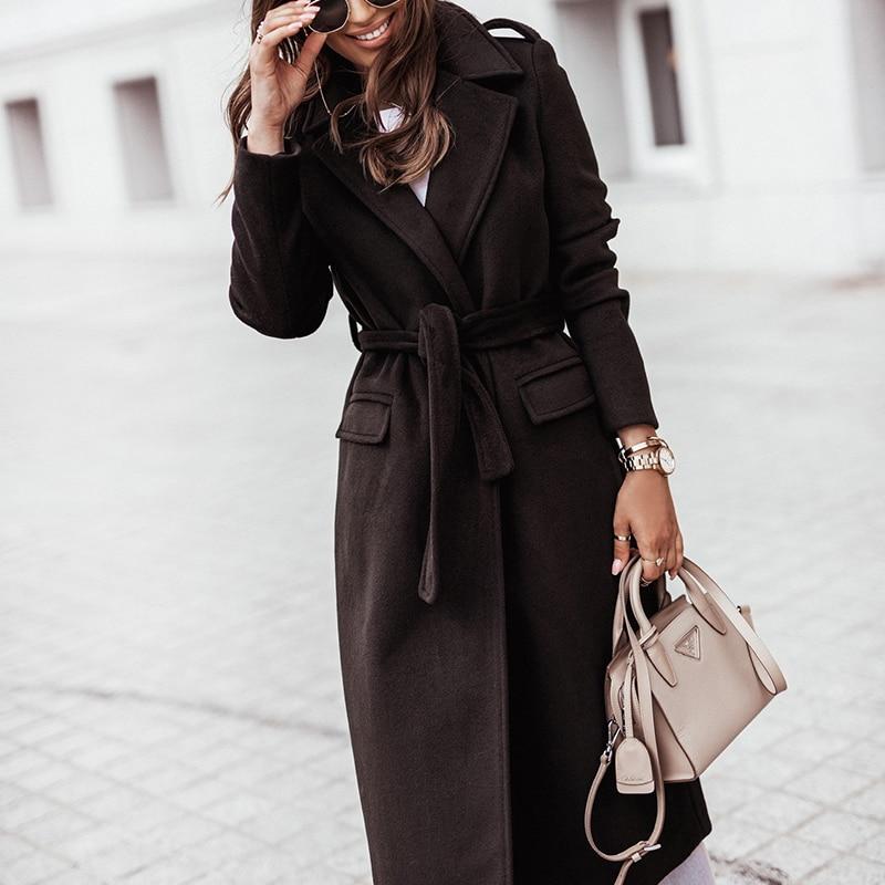 Laura Manteljas | Lange dames mantel met riem-Boutique Moda