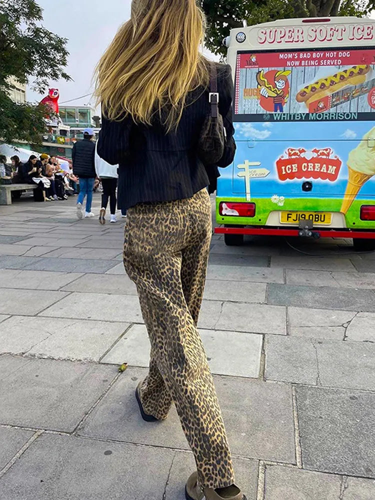 Leopard Jeans - Damesbroek met wijde pijpen en losse taille-Boutique Moda