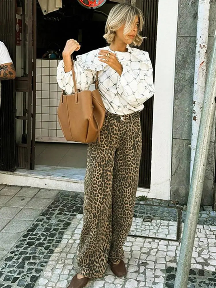 Leopard Jeans - Damesbroek met wijde pijpen en losse taille-Boutique Moda