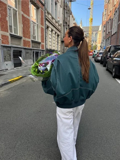 Leren jas - oversized - rits - bomberjack - dameskleding-Boutique Moda