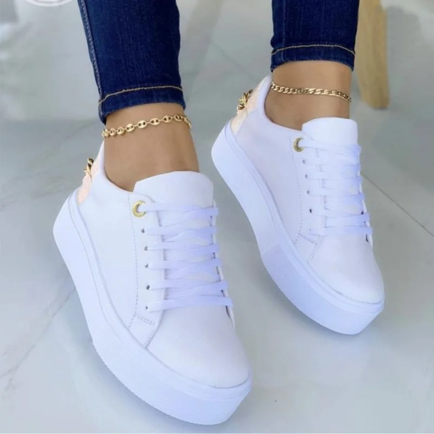 Leren sneakers - Dames Sneakers met Dikke Zool en Vetersluiting-Boutique Moda