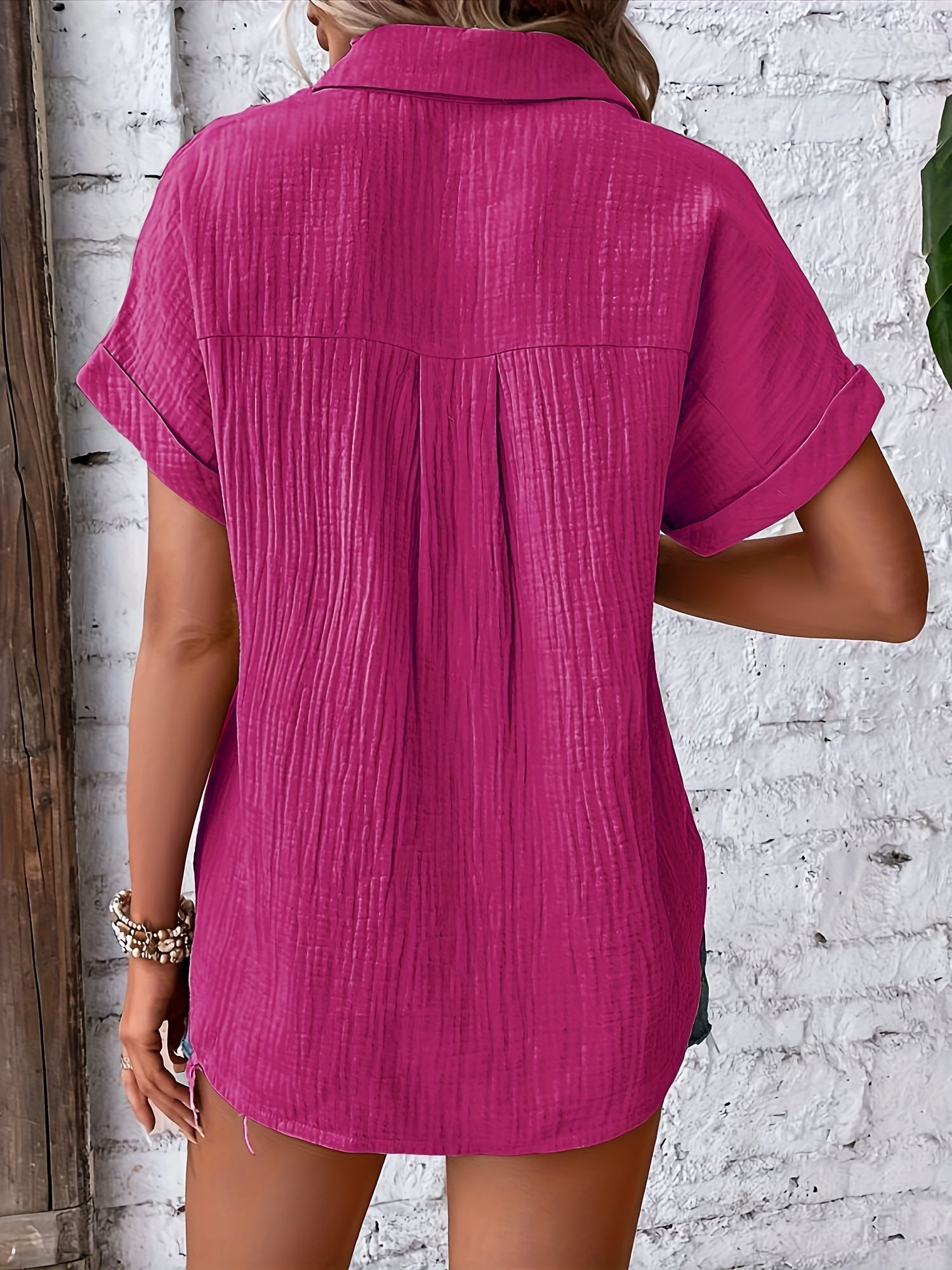 Linnen Blouse - Korte Mouw - Losse Pasvorm - Knoopsluiting - Dameskleding-Boutique Moda