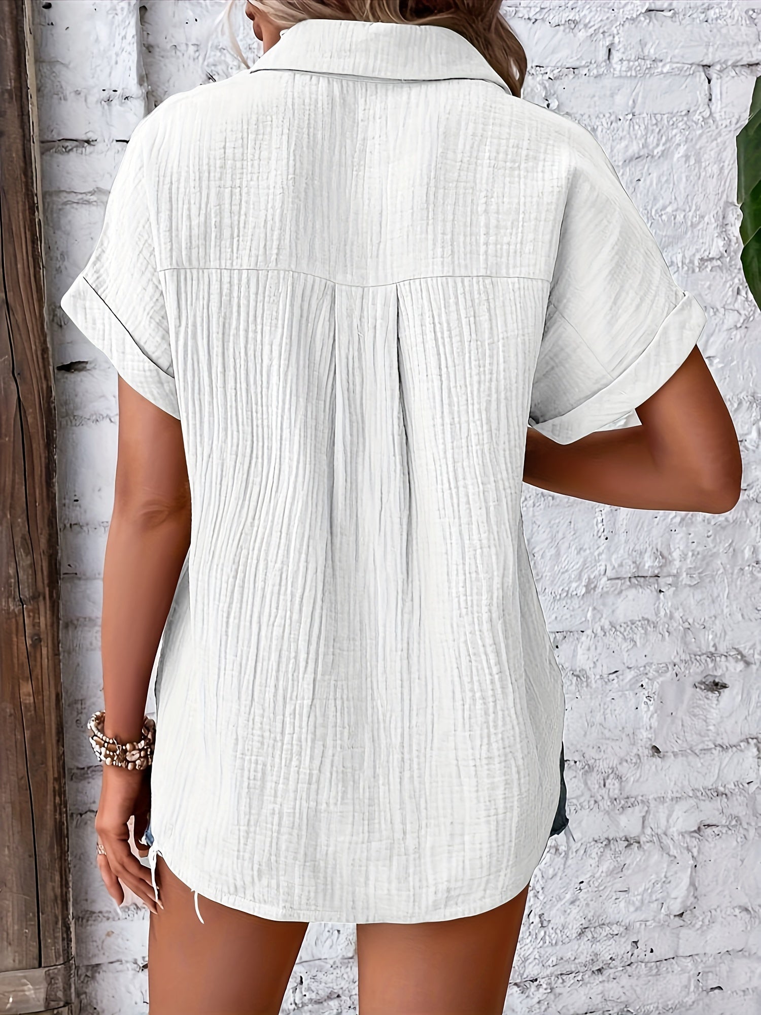 Linnen Blouse - Korte Mouw - Losse Pasvorm - Knoopsluiting - Dameskleding-Boutique Moda