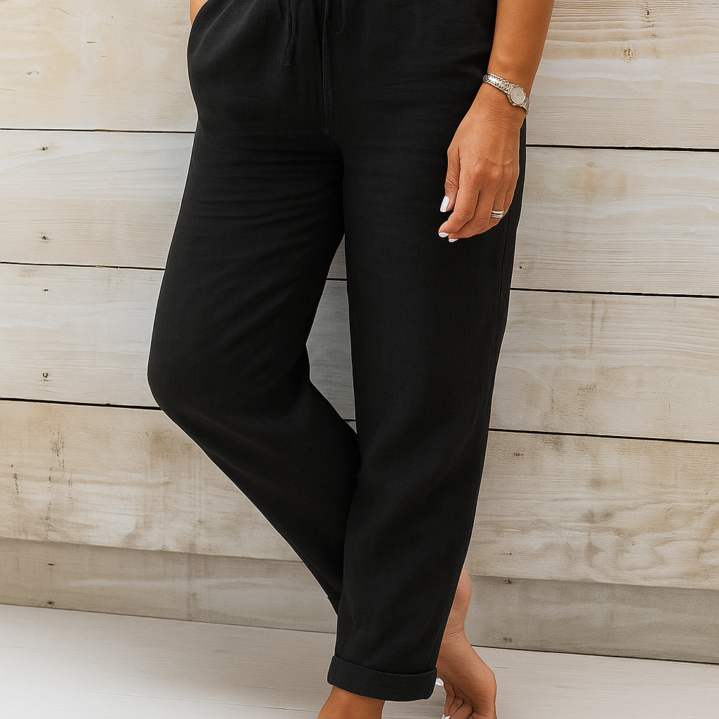 Linnen Broek | Koord | Elastische Taille | Linnen Broek | Damesbroek-Boutique Moda