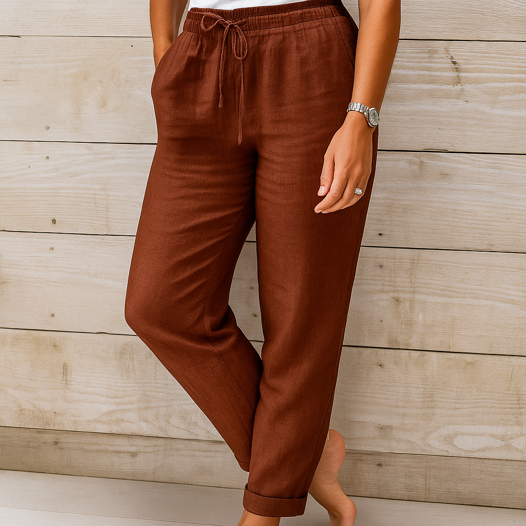Linnen Broek | Koord | Elastische Taille | Linnen Broek | Damesbroek-Boutique Moda