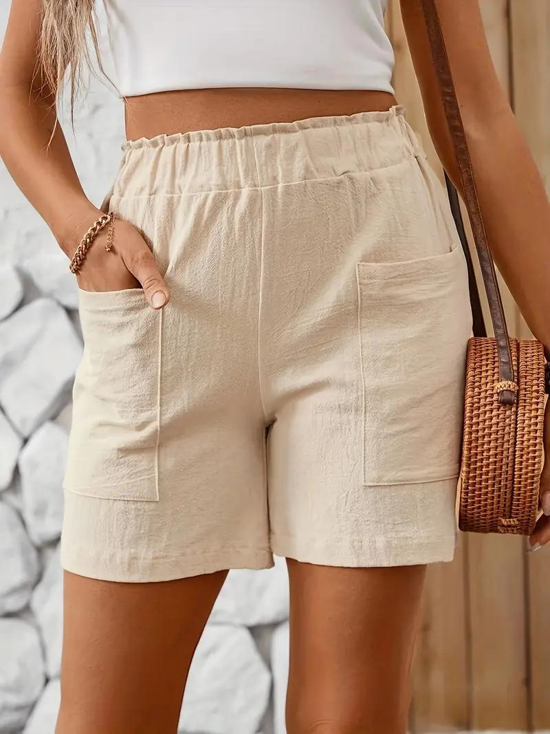 Linnen Korte Broek - Elastische Taille - Hoge Taille - Damesshort - Katoenen Korte Broek-Boutique Moda