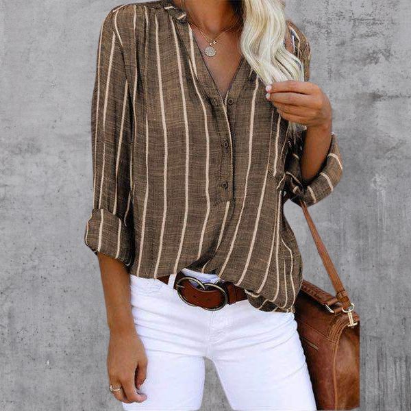 Linnen Overhemd - Gestreept - Knoopsluiting - Blouse - Dameskleding-Boutique Moda