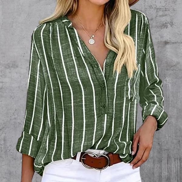 Linnen Overhemd - Gestreept - Knoopsluiting - Blouse - Dameskleding-Boutique Moda