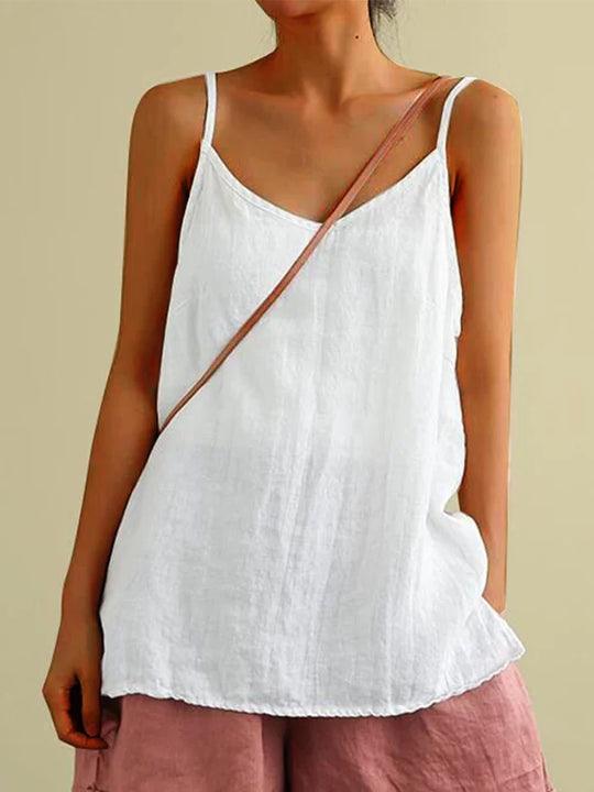 Linnen Top | Spagetti Bandjes | Los model | Zomer Top | Mouwloze Blouse-Boutique Moda