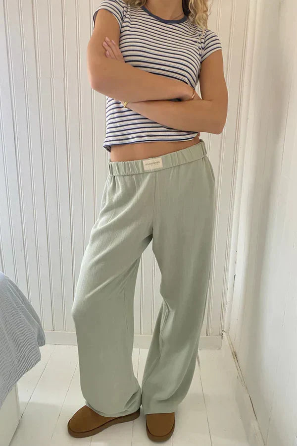 Linnen broek - Casual - Lage taille - Wijde pijpen - Damesbroek-Boutique Moda