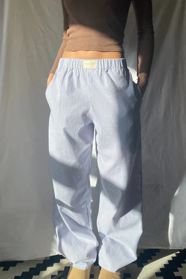 Linnen broek - Casual - Lage taille - Wijde pijpen - Damesbroek-Boutique Moda
