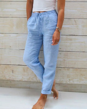Linnen broek – Zomerbroek voor dames met rechte pijpen-Boutique Moda