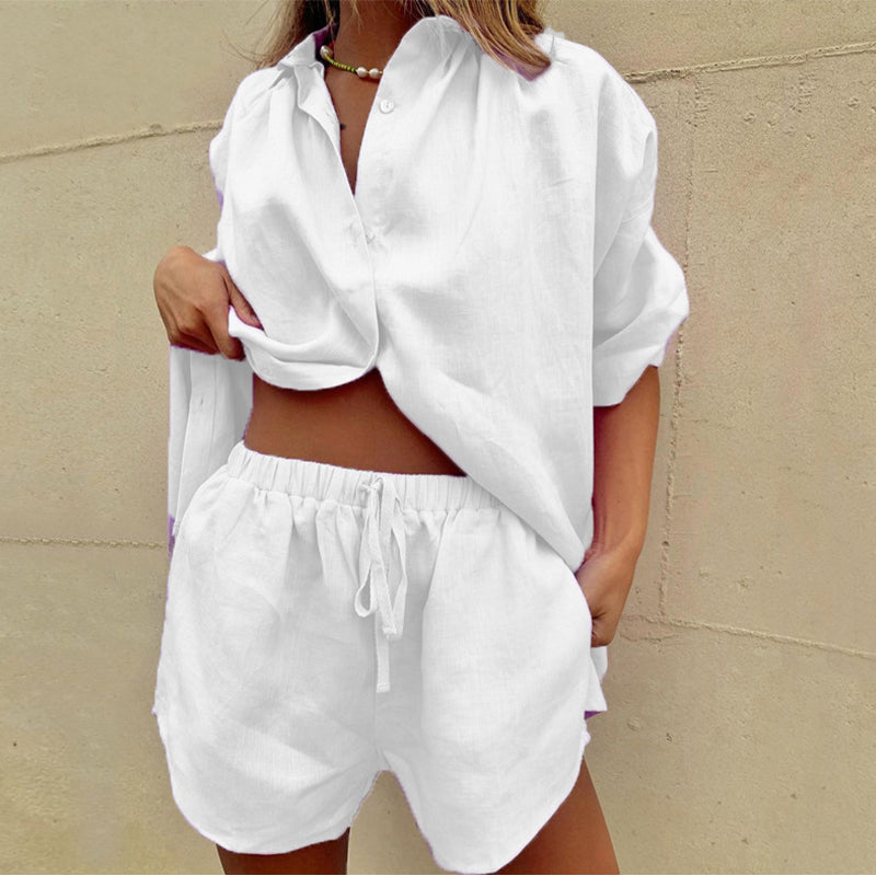 Linnen co-ordset | Oversized blouse en short | Dames-Boutique Moda