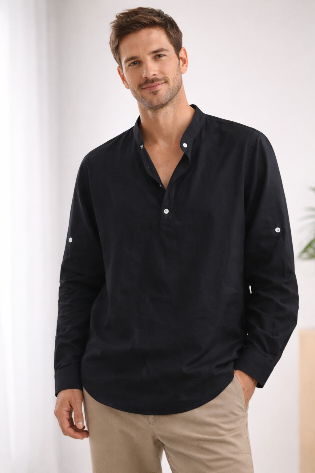 Linnen overhemd | Lichtgewicht | Overhemd met knopen | Overhemd met lange mouwen | Herenoverhemd-Boutique Moda