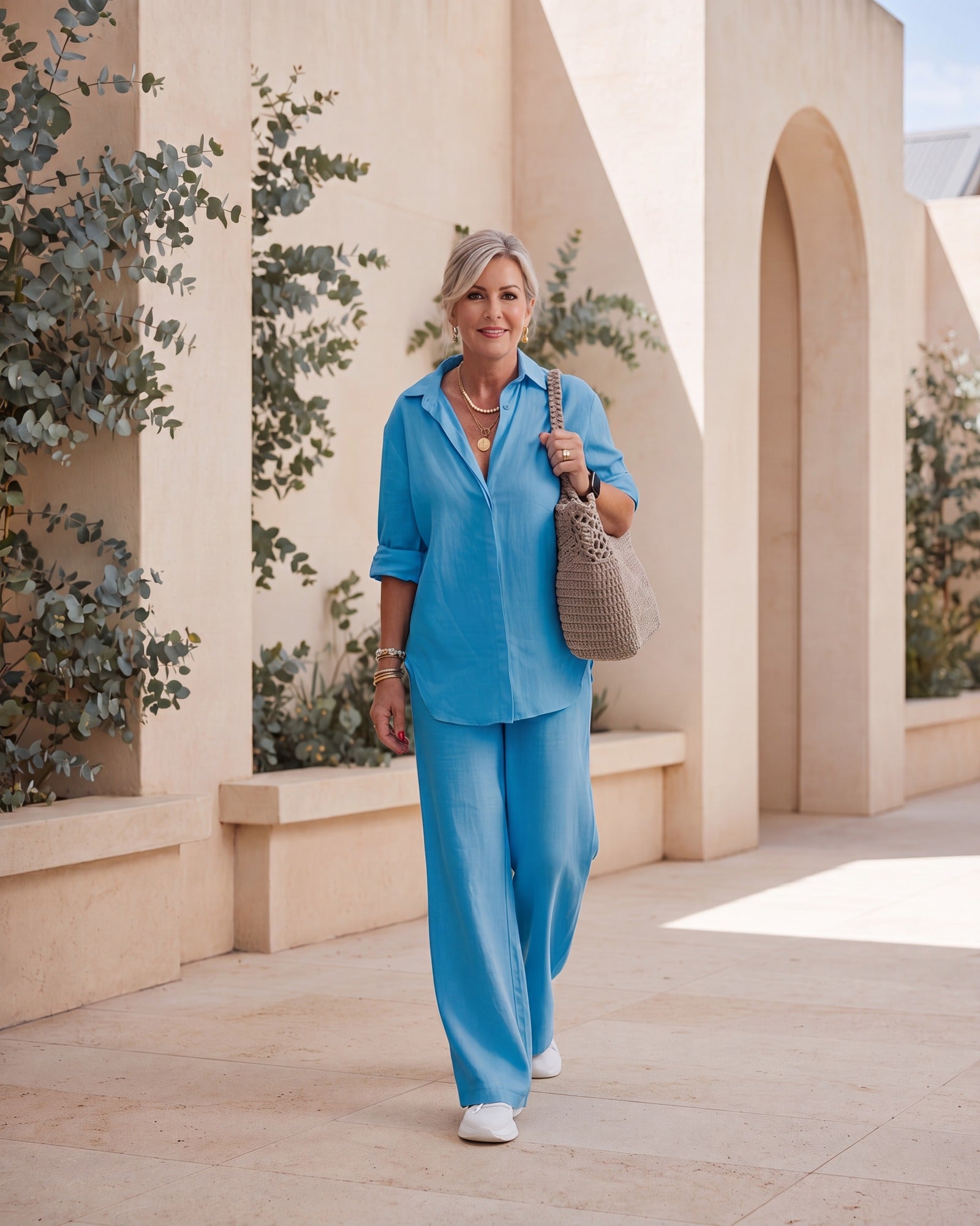 Linnen tweedelige set - losvallende zomerset voor dames-Boutique Moda