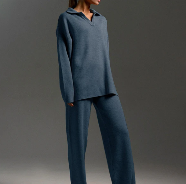 Lounge Set | Pullover Oversized | Wijde Pijpen | Gebreide Tweedelige Set | Dames Loungewear-Boutique Moda