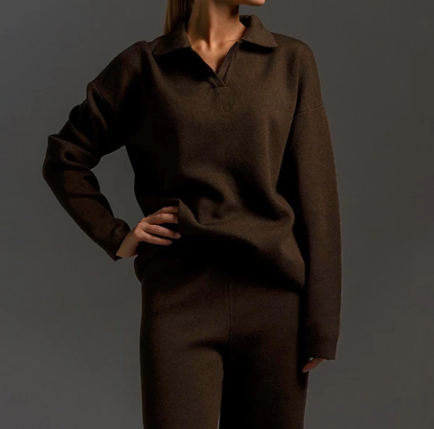 Lounge Set | Pullover Oversized | Wijde Pijpen | Gebreide Tweedelige Set | Dames Loungewear-Boutique Moda