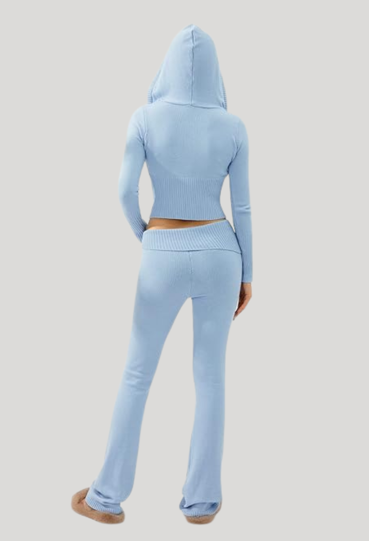 Lounge Set | Zip-Up | Capuchon | Gebreide Tweedelige Set | Dames Loungewear-Boutique Moda