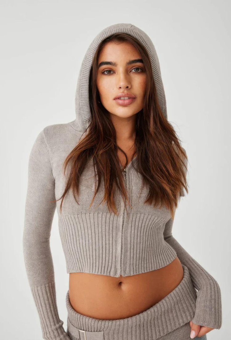 Lounge Set | Zip-Up | Capuchon | Gebreide Tweedelige Set | Dames Loungewear-Boutique Moda