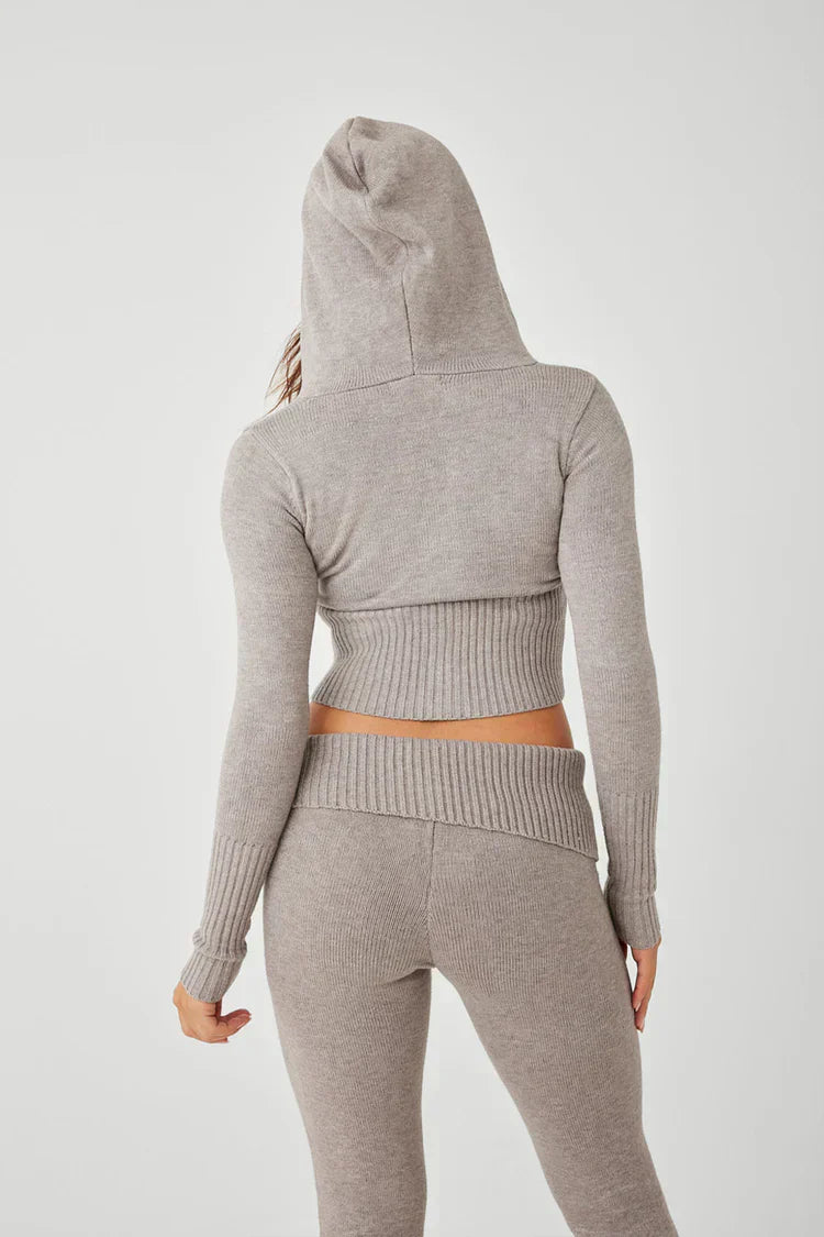 Lounge Set | Zip-Up | Capuchon | Gebreide Tweedelige Set | Dames Loungewear-Boutique Moda