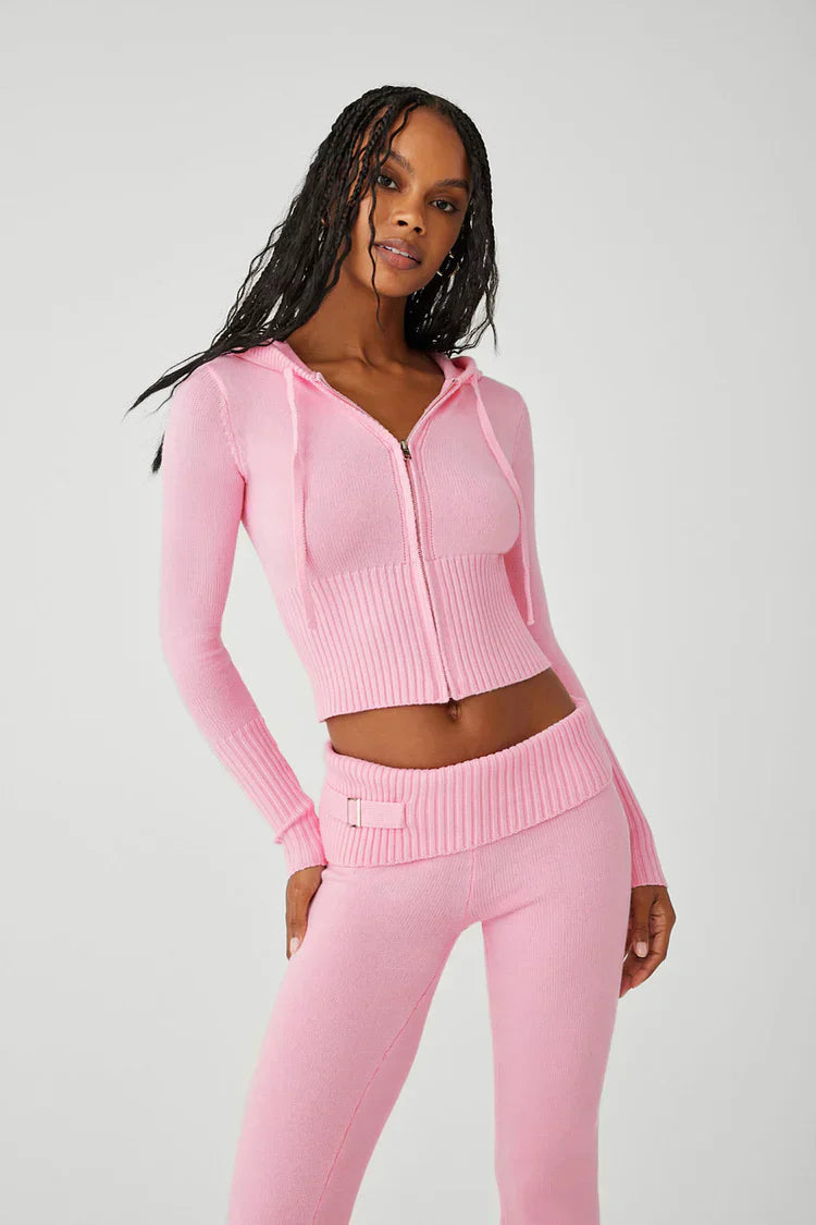 Lounge Set | Zip-Up | Capuchon | Gebreide Tweedelige Set | Dames Loungewear-Boutique Moda