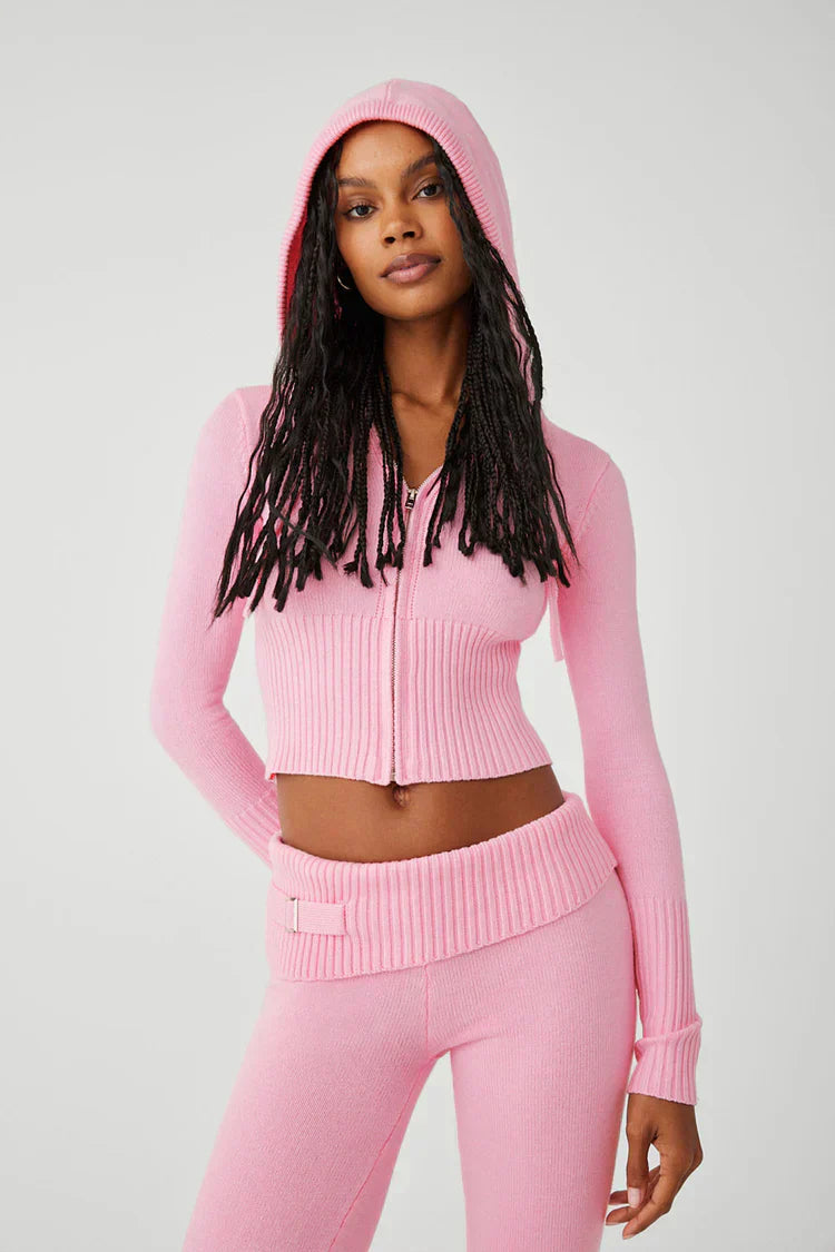 Lounge Set | Zip-Up | Capuchon | Gebreide Tweedelige Set | Dames Loungewear-Boutique Moda