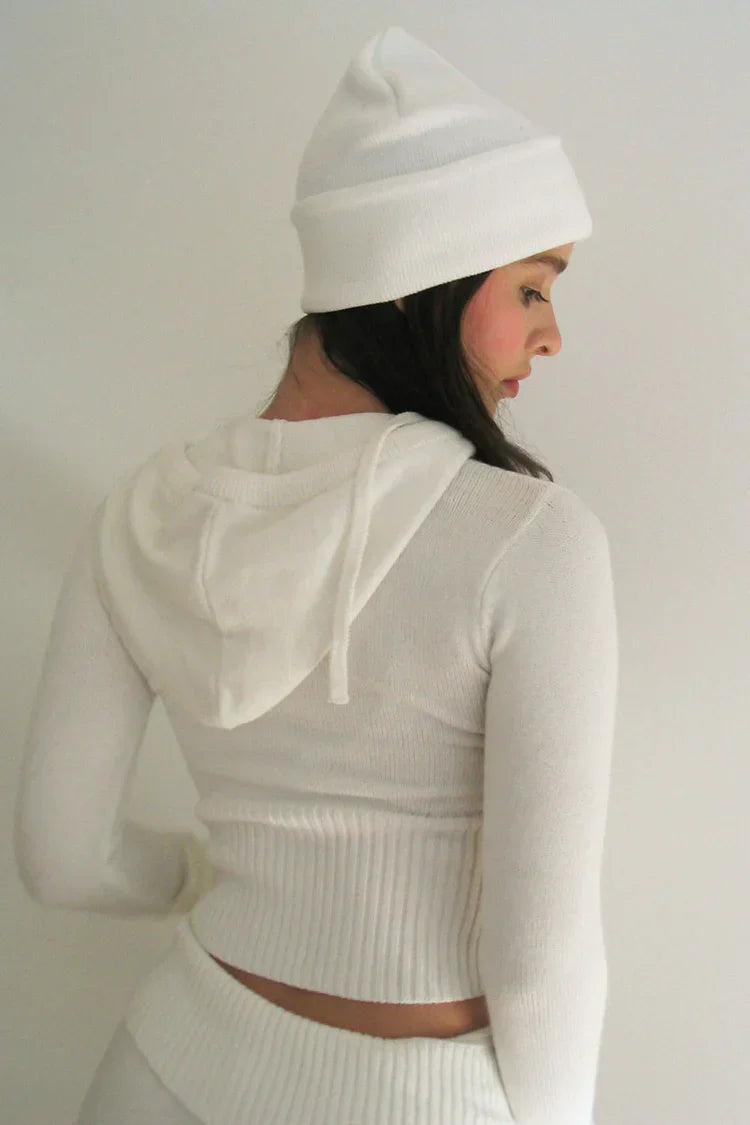 Lounge Set | Zip-Up | Capuchon | Gebreide Tweedelige Set | Dames Loungewear-Boutique Moda